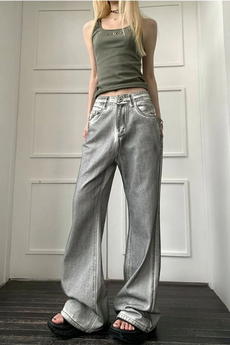 PG754 High-Waisted Wide Leg Denim Pants