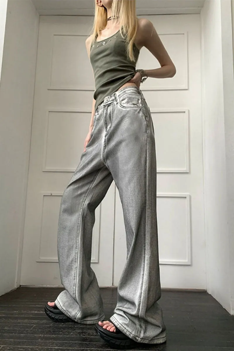 PG754 High-Waisted Wide Leg Denim Pants