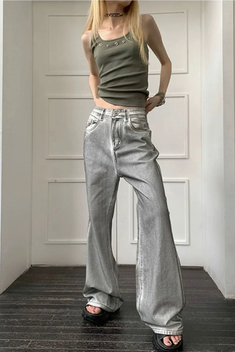 PG754 High-Waisted Wide Leg Denim Pants