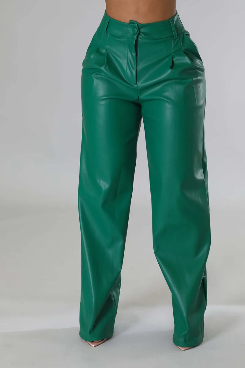PI0239 Vegan Leather Wide Leg Pants