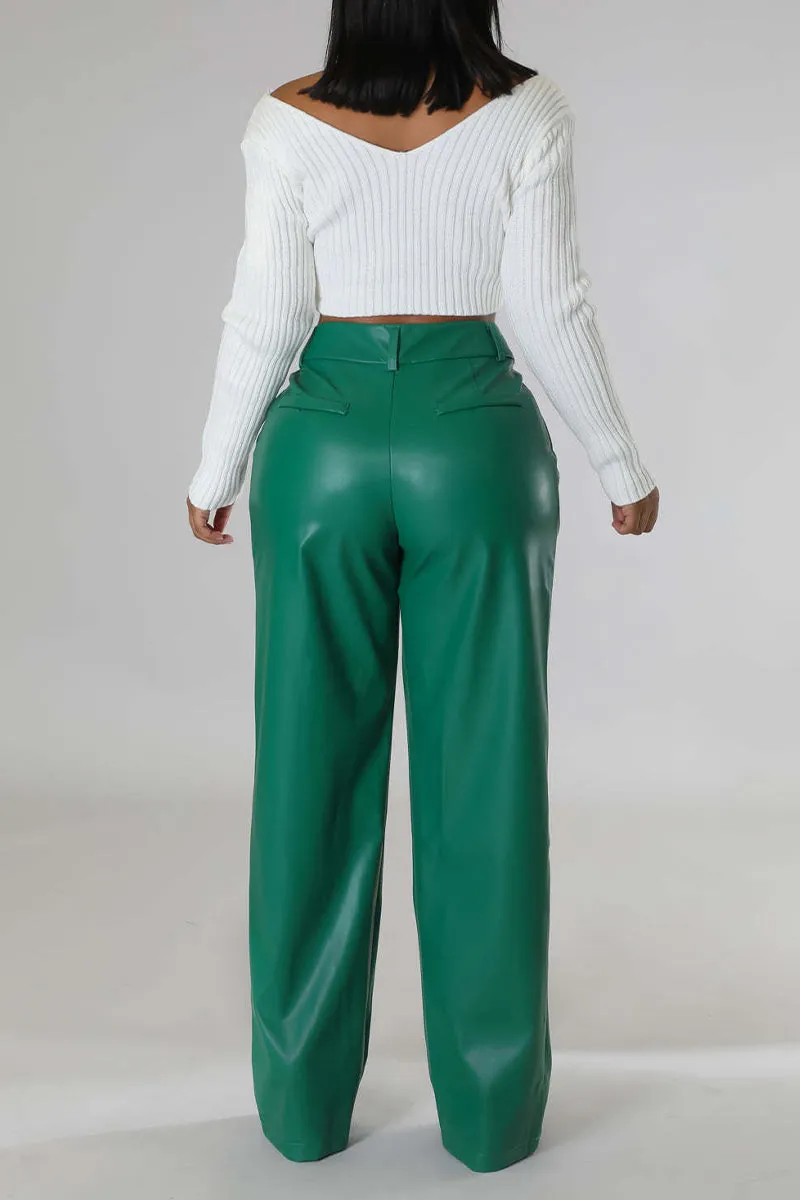 PI0239 Vegan Leather Wide Leg Pants