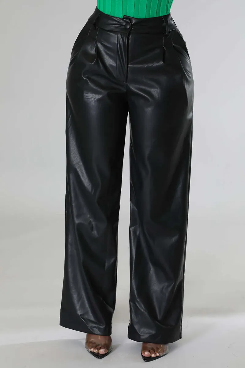 PI0239 Vegan Leather Wide Leg Pants