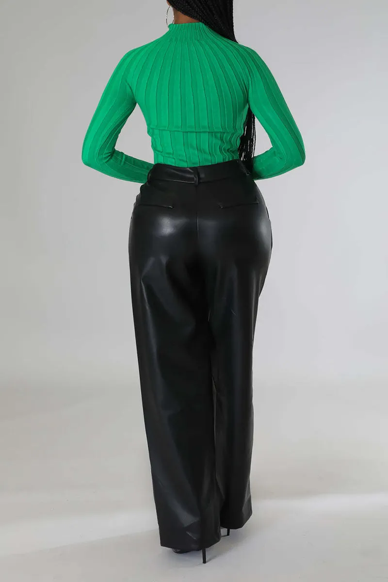 PI0239 Vegan Leather Wide Leg Pants