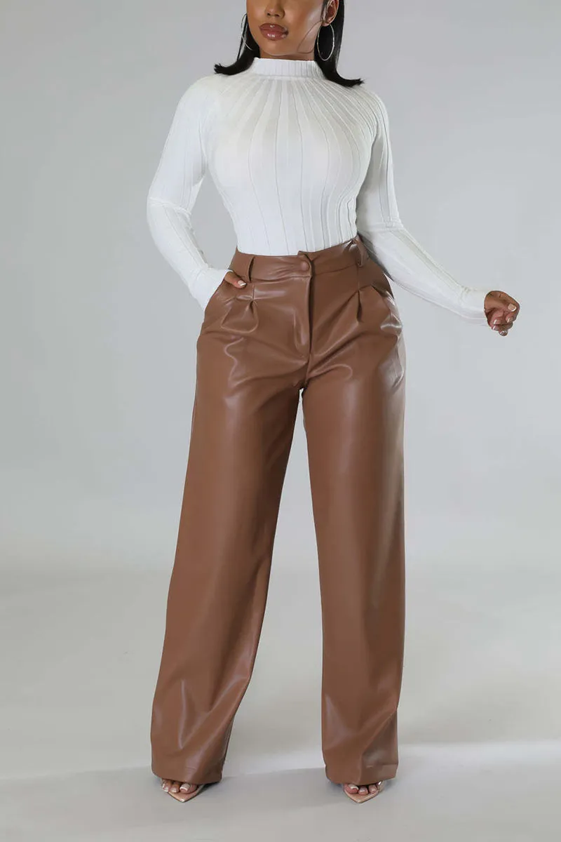 PI0239 Vegan Leather Wide Leg Pants