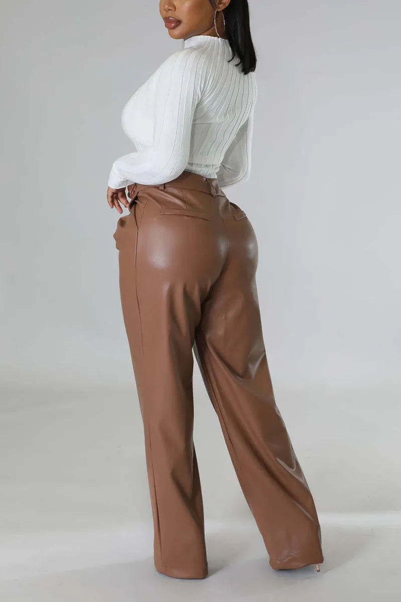PI0239 Vegan Leather Wide Leg Pants