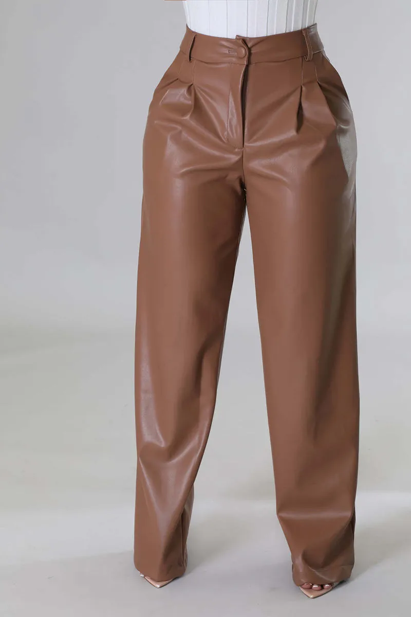 PI0239 Vegan Leather Wide Leg Pants
