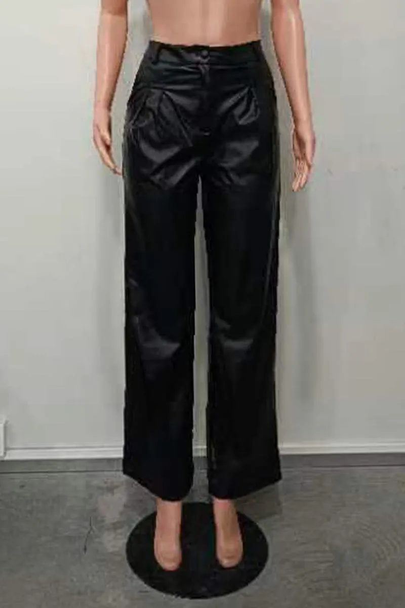 PI0239 Vegan Leather Wide Leg Pants