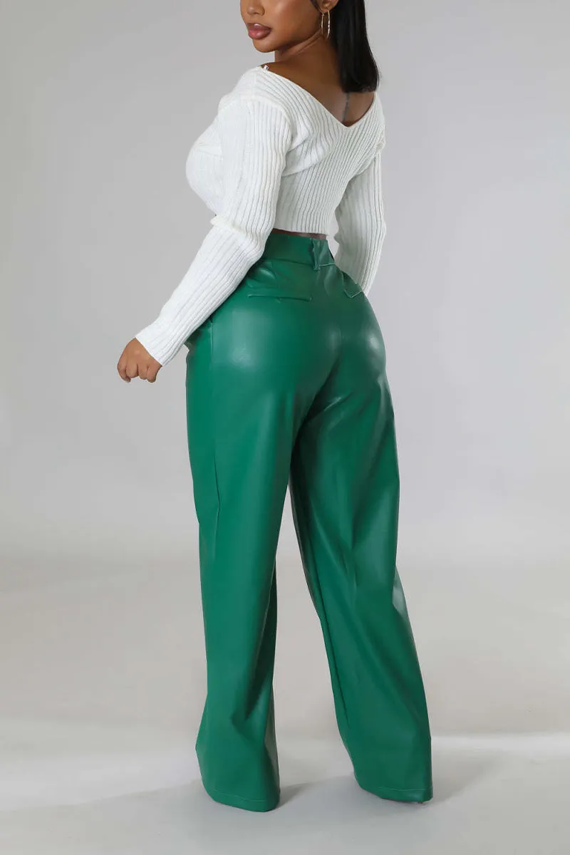 PI0239 Vegan Leather Wide Leg Pants