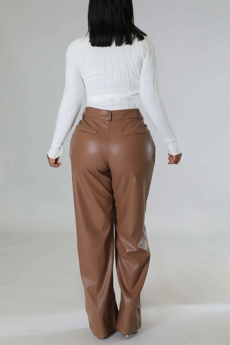 PI0239 Vegan Leather Wide Leg Pants