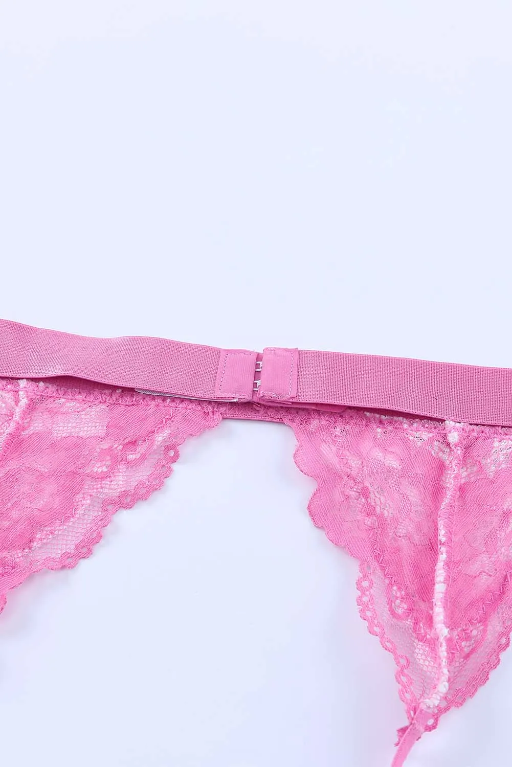 Pink 3Pcs Color Block Lace Bralette Lingerie Set