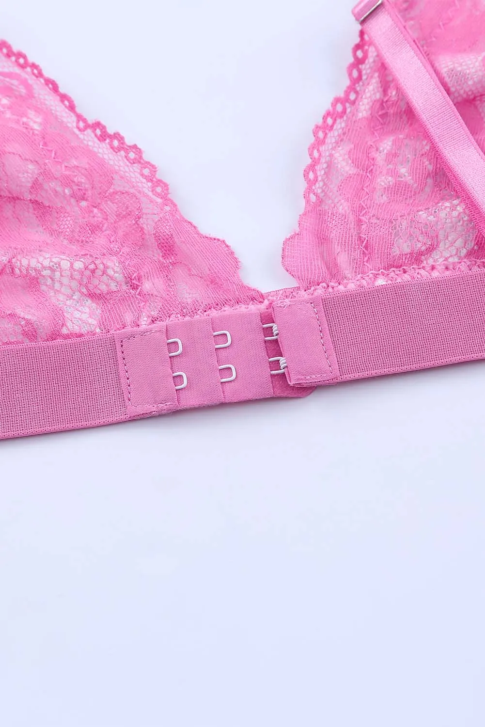 Pink 3Pcs Color Block Lace Bralette Lingerie Set
