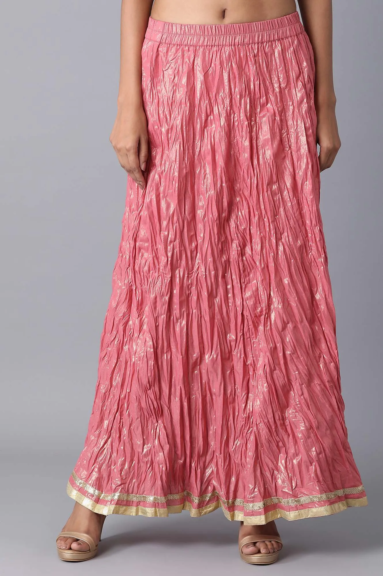 Pink Cotton Floral Print Skirt