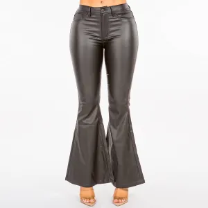 PLUS SIZE HIGH WAIST FAUX LEATHER FLARE PANTS