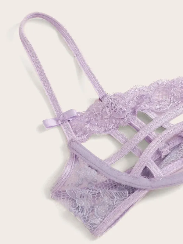 Plush Lace Underwire Lingerie Set With Garter