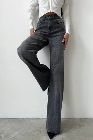 PN0230 Leopard Denim Long Jeans