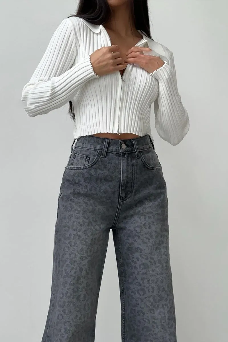 PN0230 Leopard Denim Long Jeans