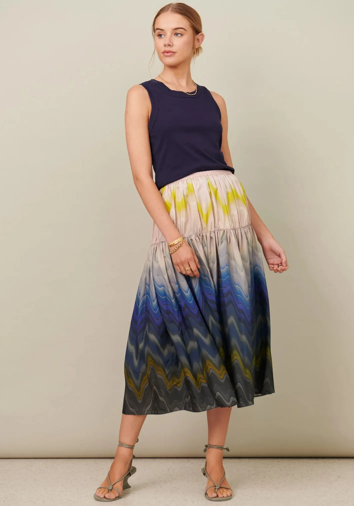 Pol Clothing - Cecelia Silk Skirt - Cecelia Print
