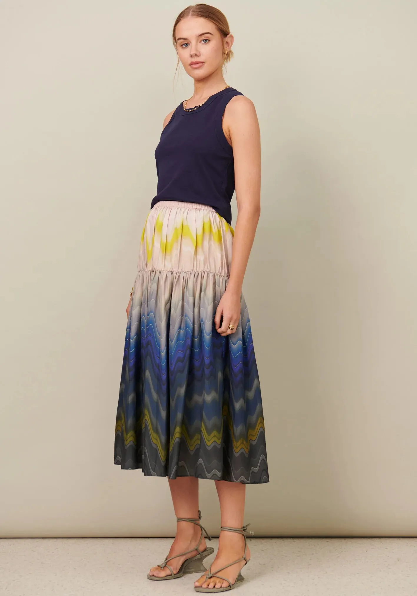 Pol Clothing - Cecelia Silk Skirt - Cecelia Print