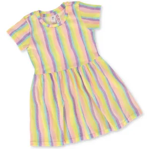 Pre-Girls Short Sleeve All Over Print Striped Flared Dress