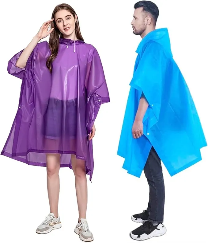 Rain Poncho Raincoats for Adults Reusable - 2-5 Pack EVA Waterproof Rain Coat with Hood, Rain Gear for Women Men