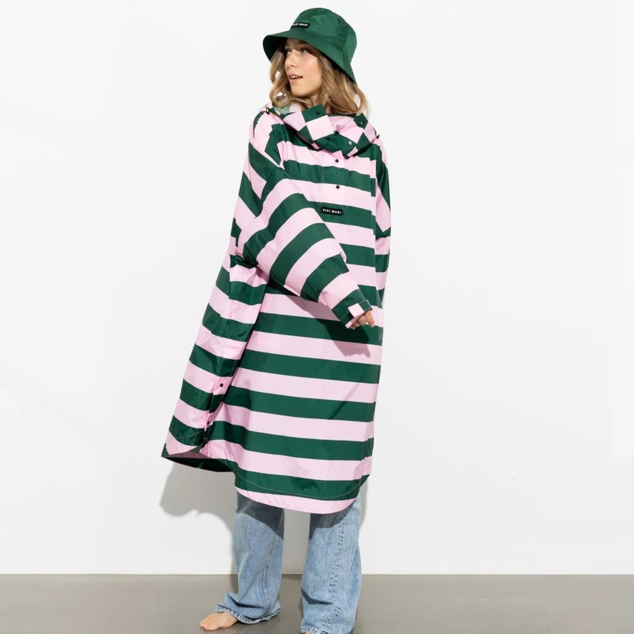 Raincoat bold stripes - green/rosé