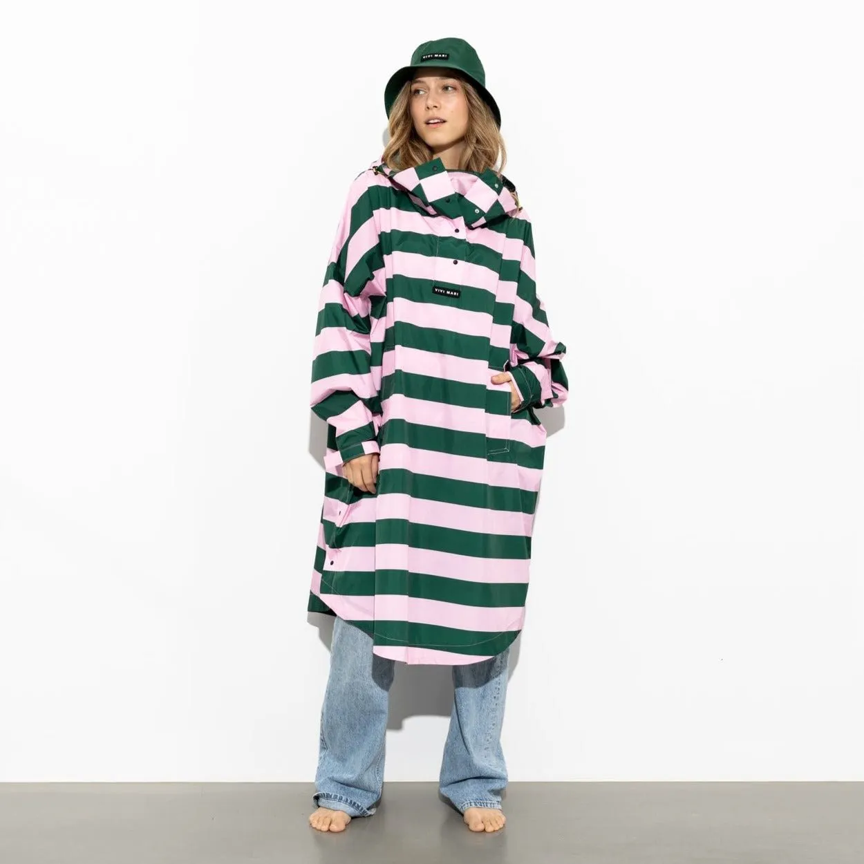 Raincoat bold stripes - green/rosé