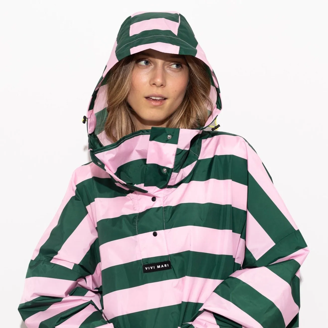 Raincoat bold stripes - green/rosé