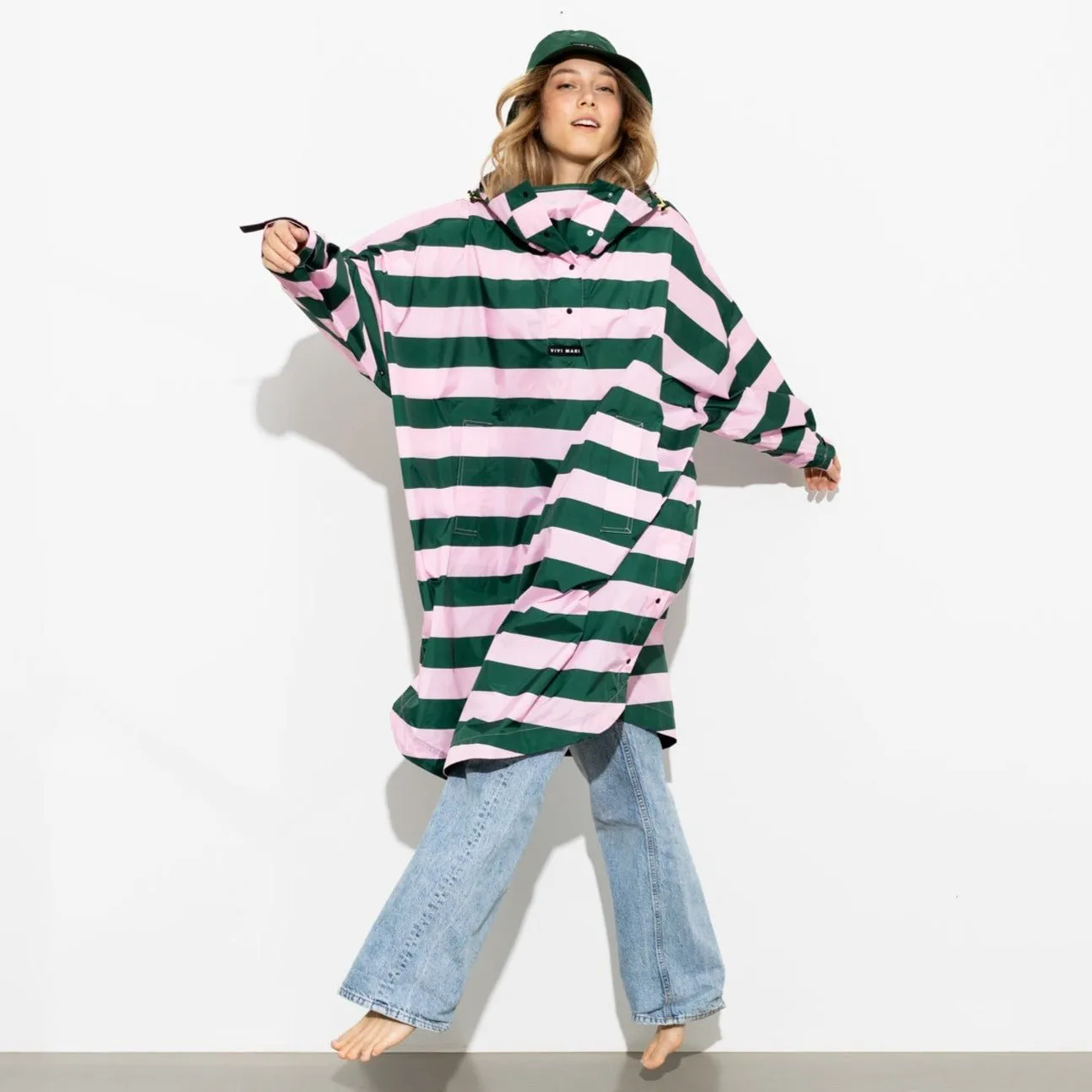 Raincoat bold stripes - green/rosé