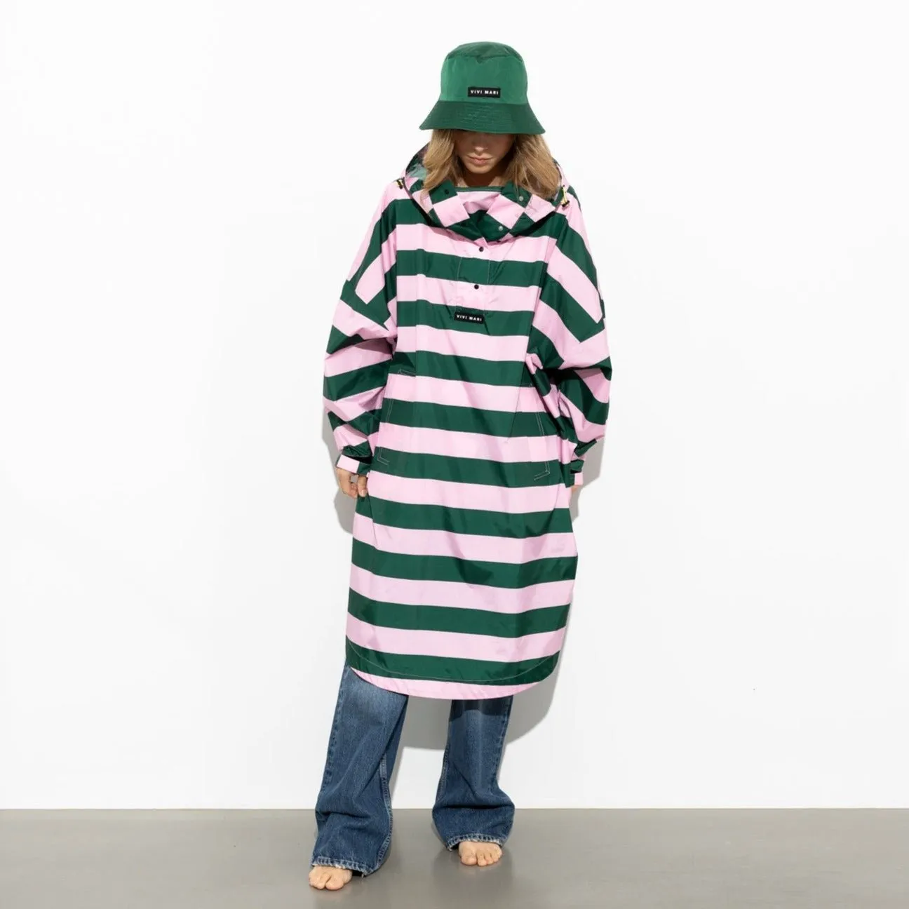 Raincoat bold stripes - green/rosé