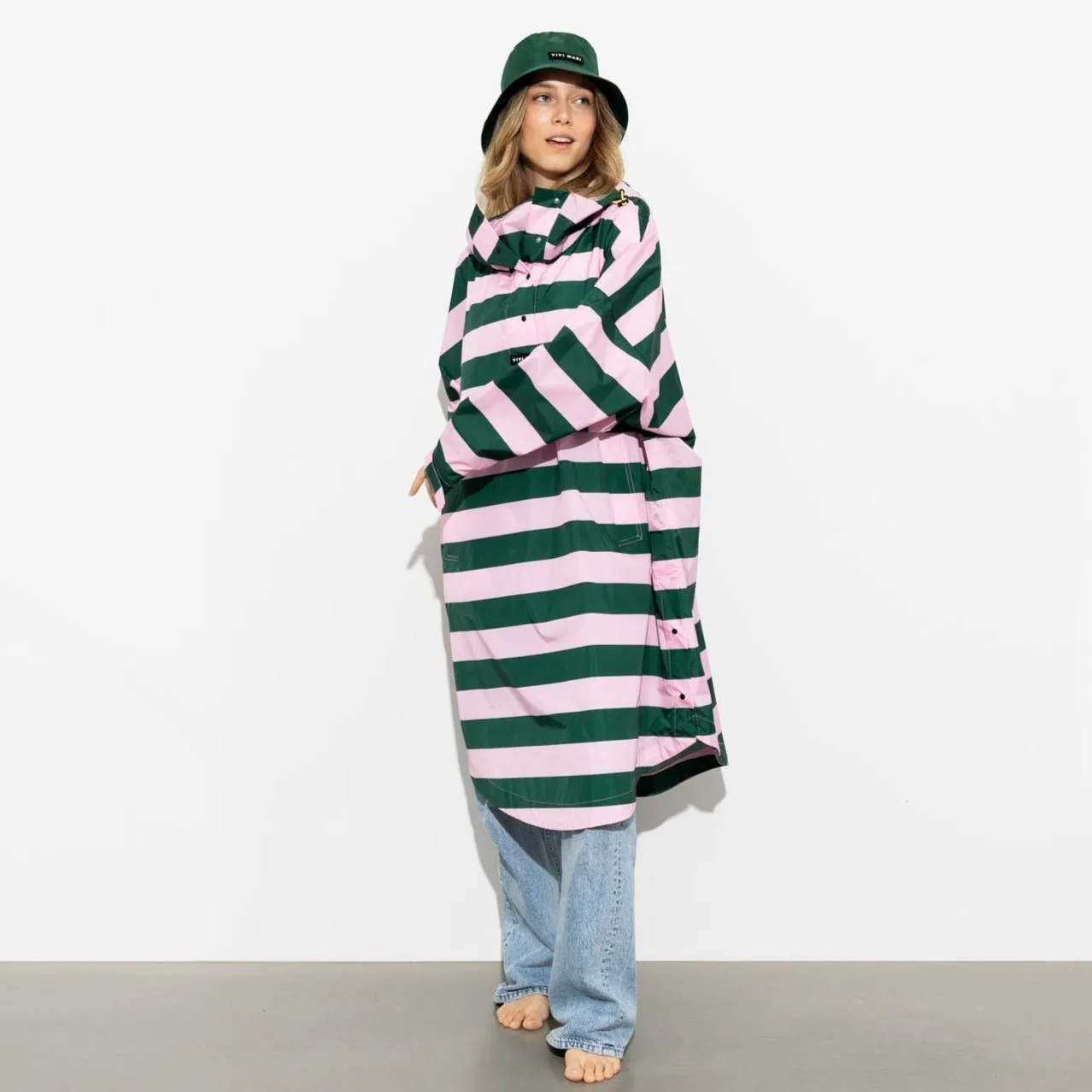 Raincoat bold stripes - green/rosé
