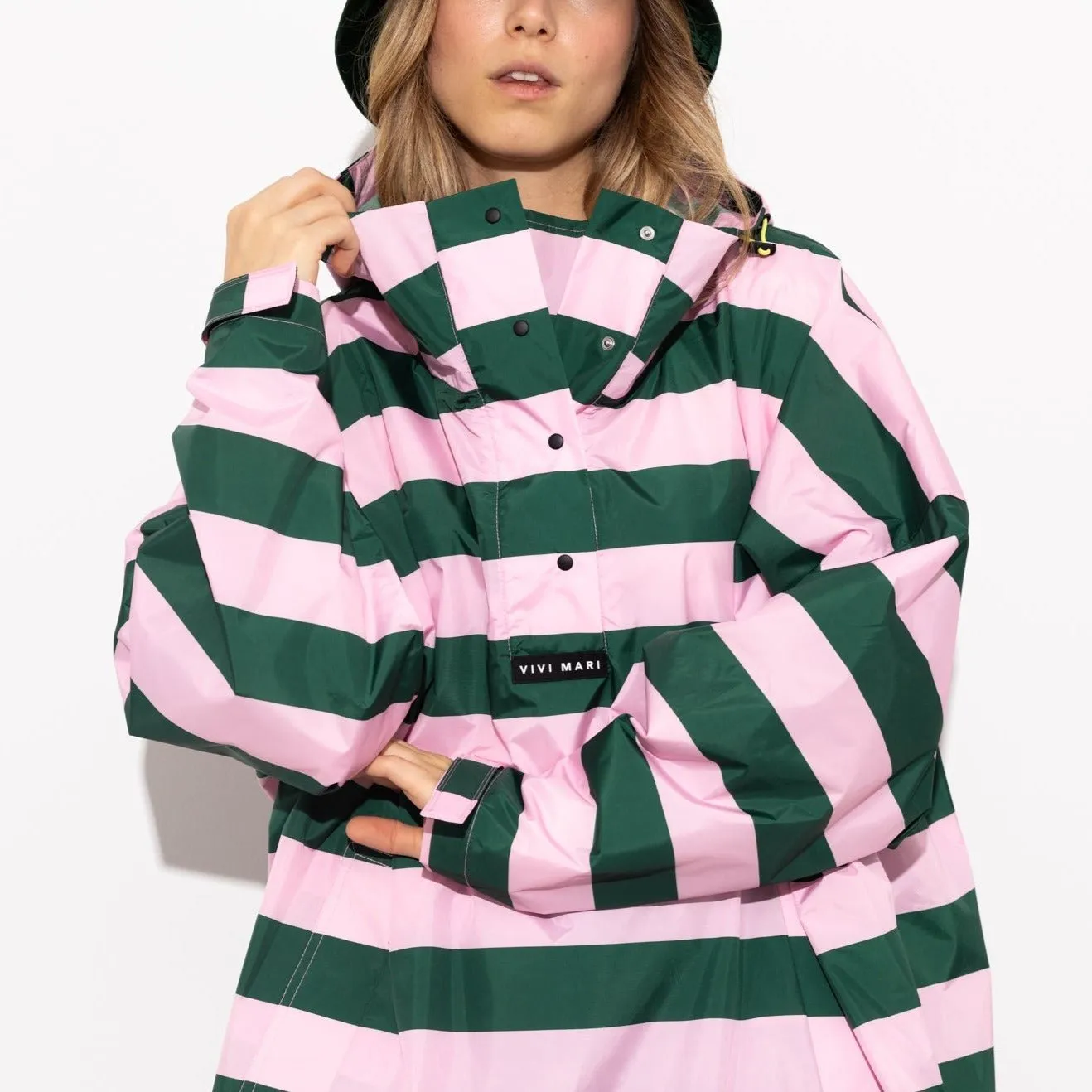 Raincoat bold stripes - green/rosé