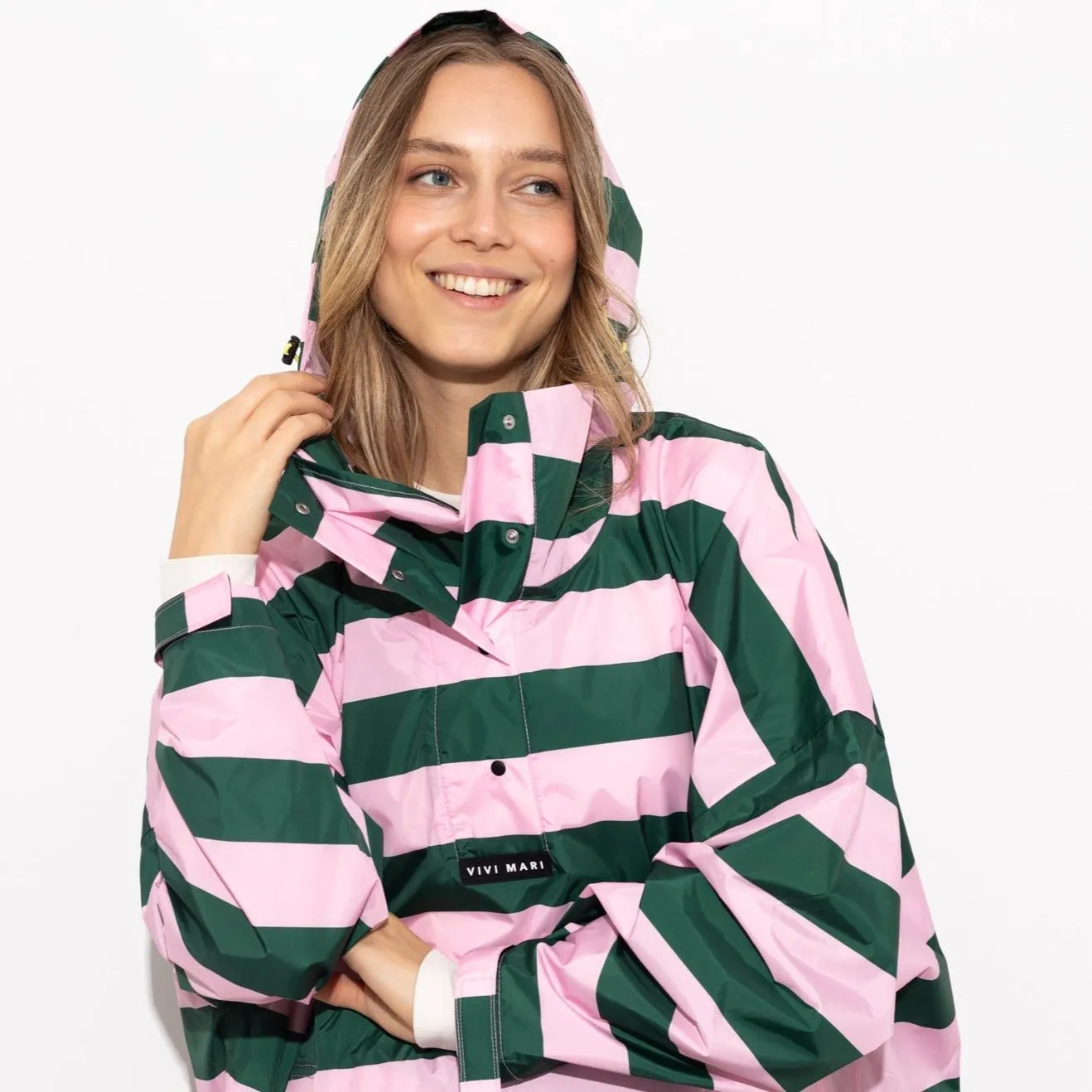 Raincoat bold stripes - green/rosé