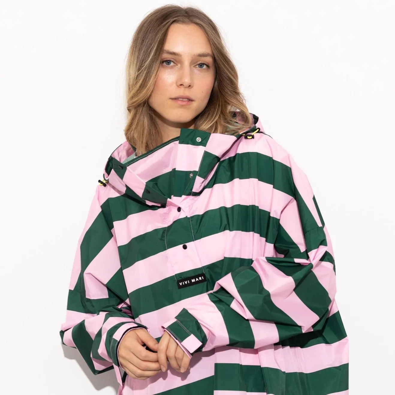 Raincoat bold stripes - green/rosé