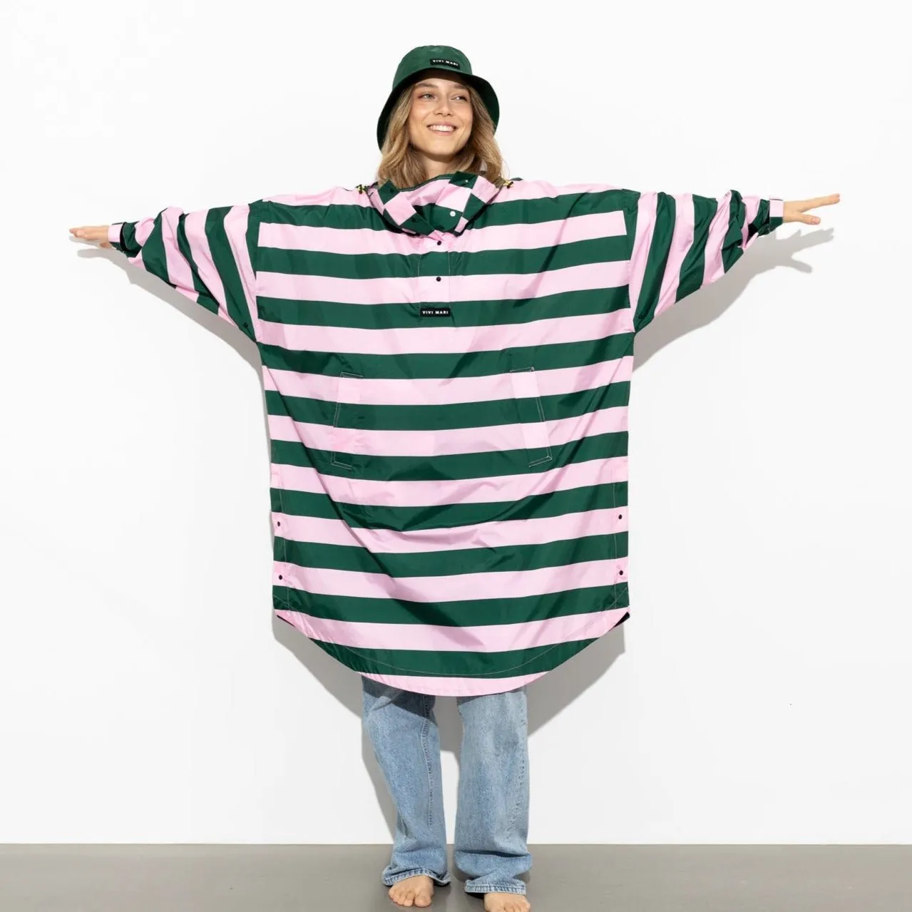 Raincoat bold stripes - green/rosé