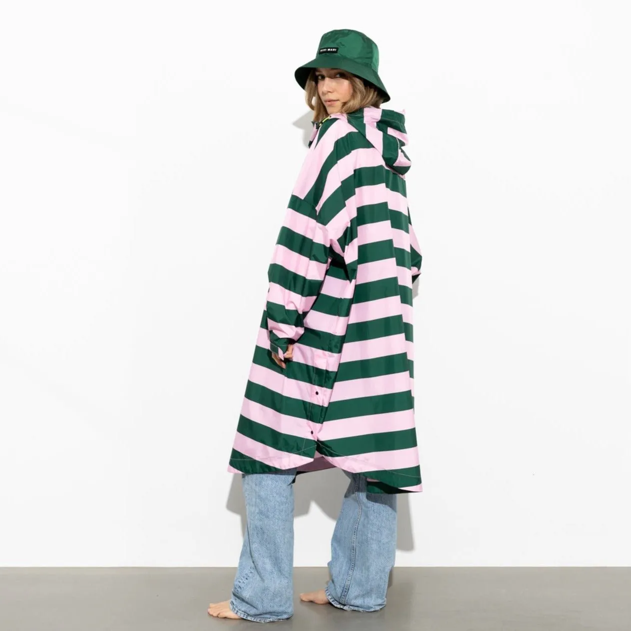 Raincoat bold stripes - green/rosé