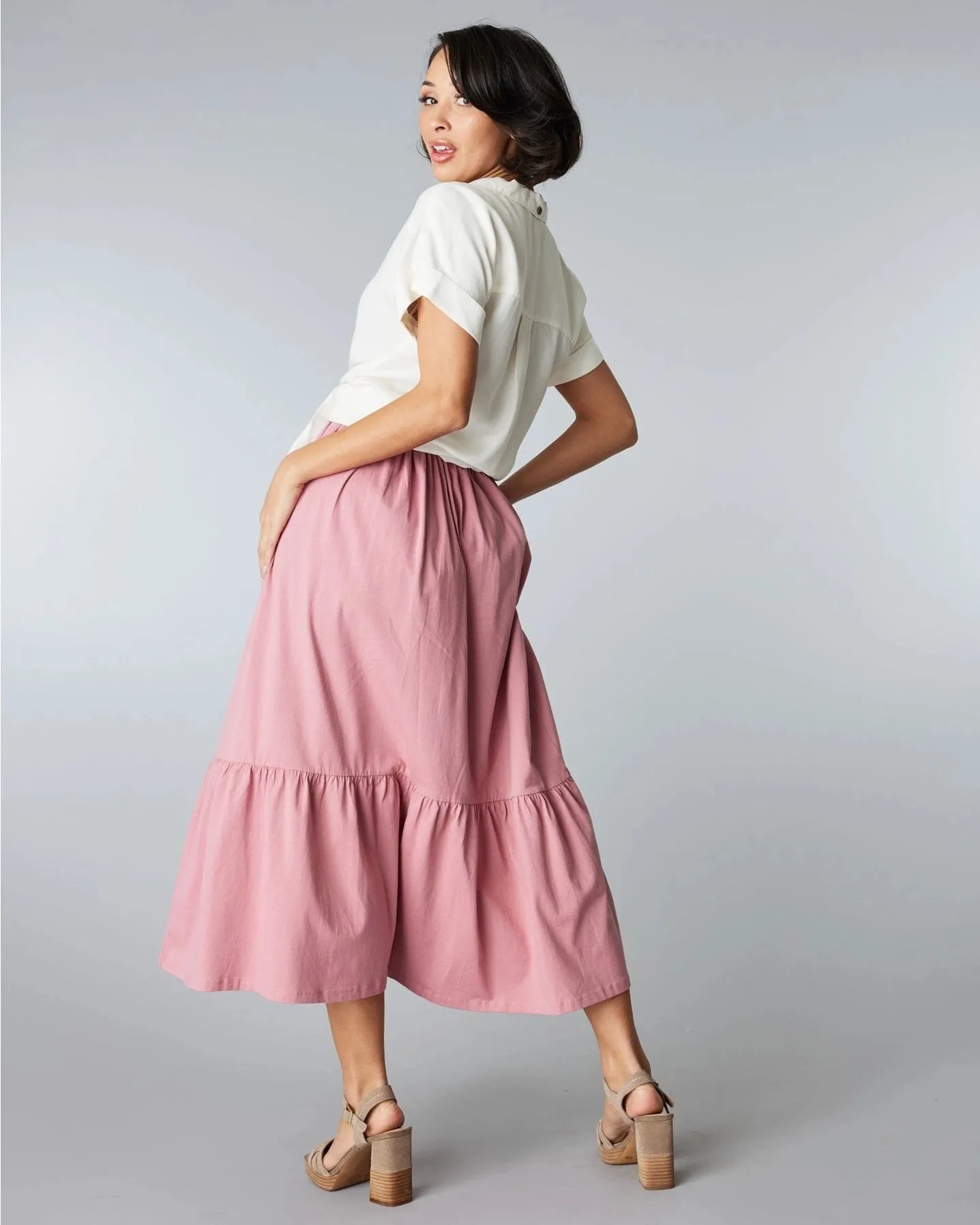 Rosie Tiered A-Line Midi Skirt - Dusty Rose