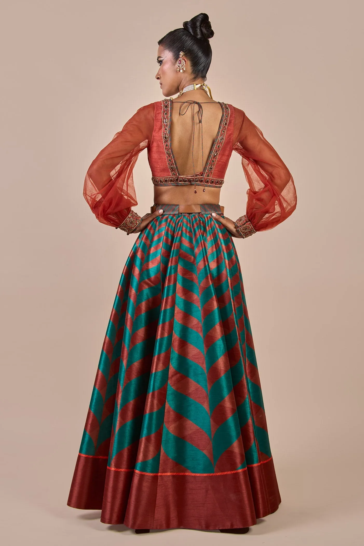 Rust - Emerald Green Chevron Skirt Set