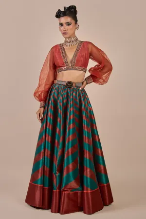 Rust - Emerald Green Chevron Skirt Set