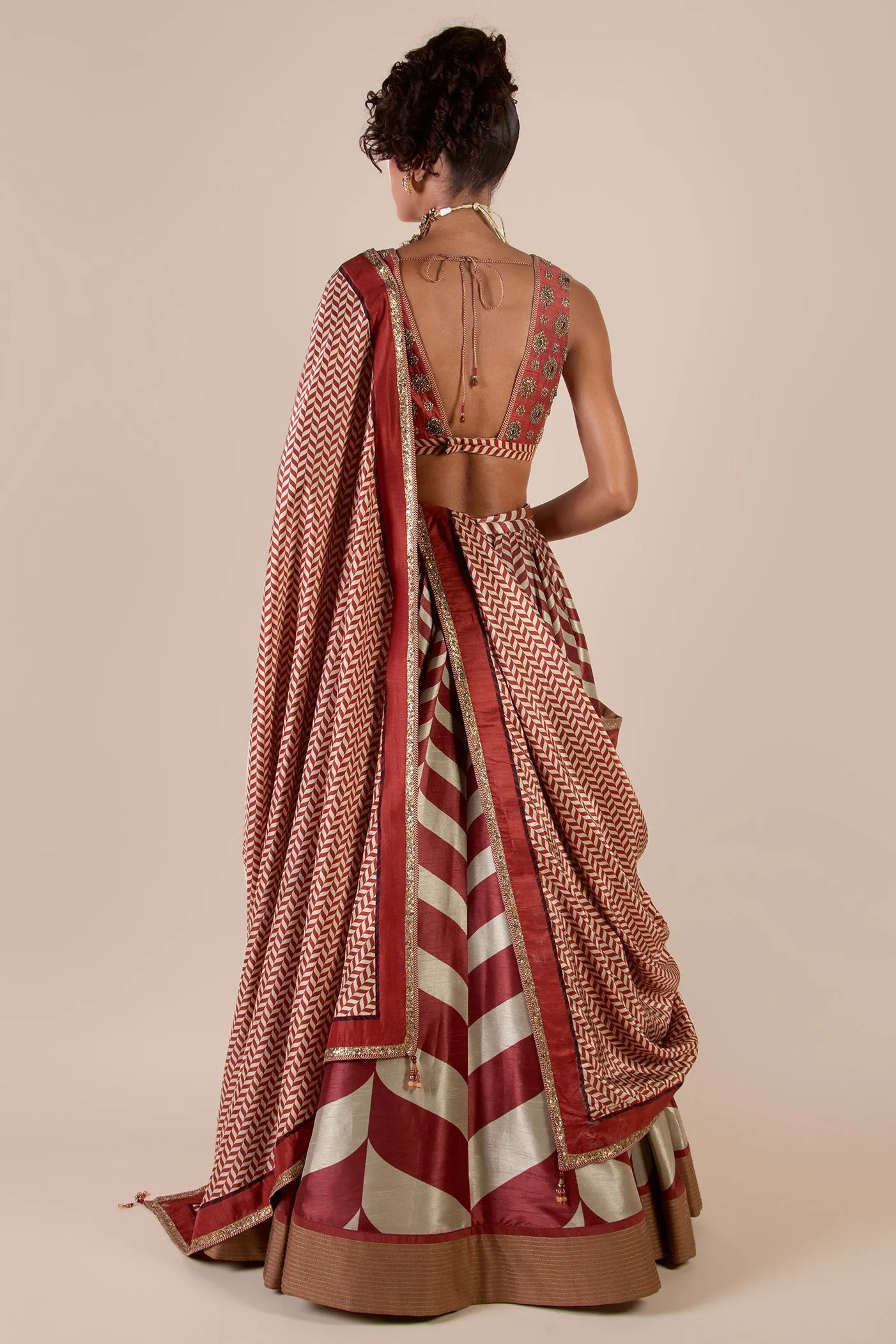 Rust - Ivory Chevron Skirt Set