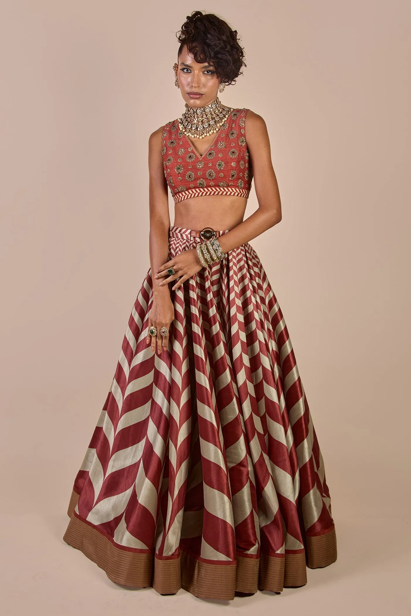 Rust - Ivory Chevron Skirt Set