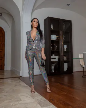 Ruth (Silver Sequin Two Piece Pant Set)