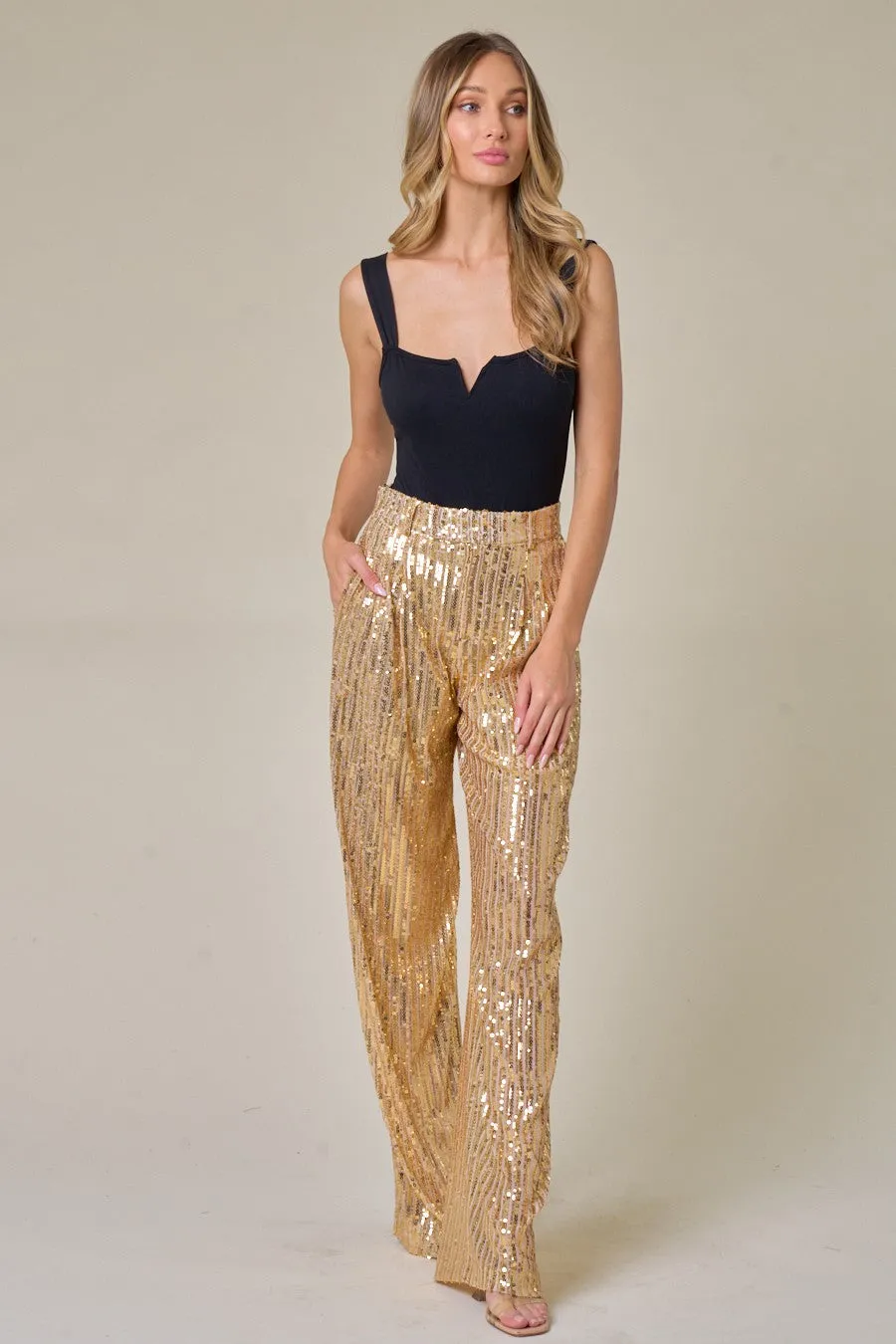 SEQUINS WIDE LEG PANTS - W2406PIA