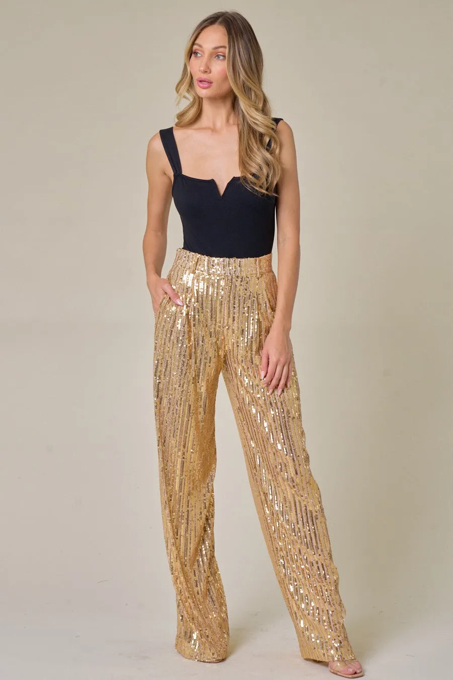SEQUINS WIDE LEG PANTS - W2406PIA