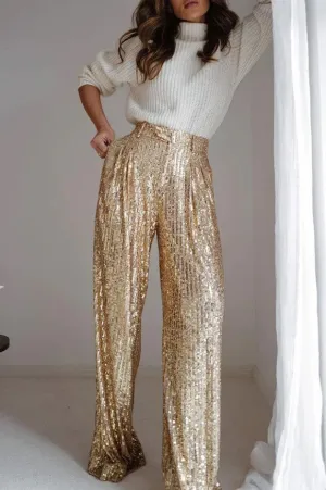 SEQUINS WIDE LEG PANTS - W2406PIA