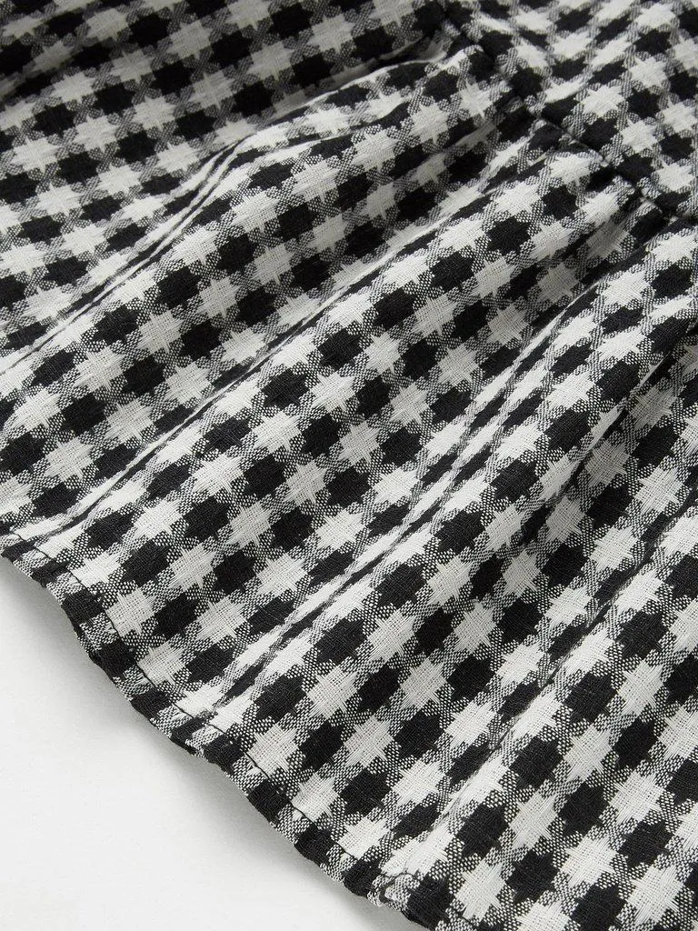 Single Breasted Ruffle Hem Checked Skirt