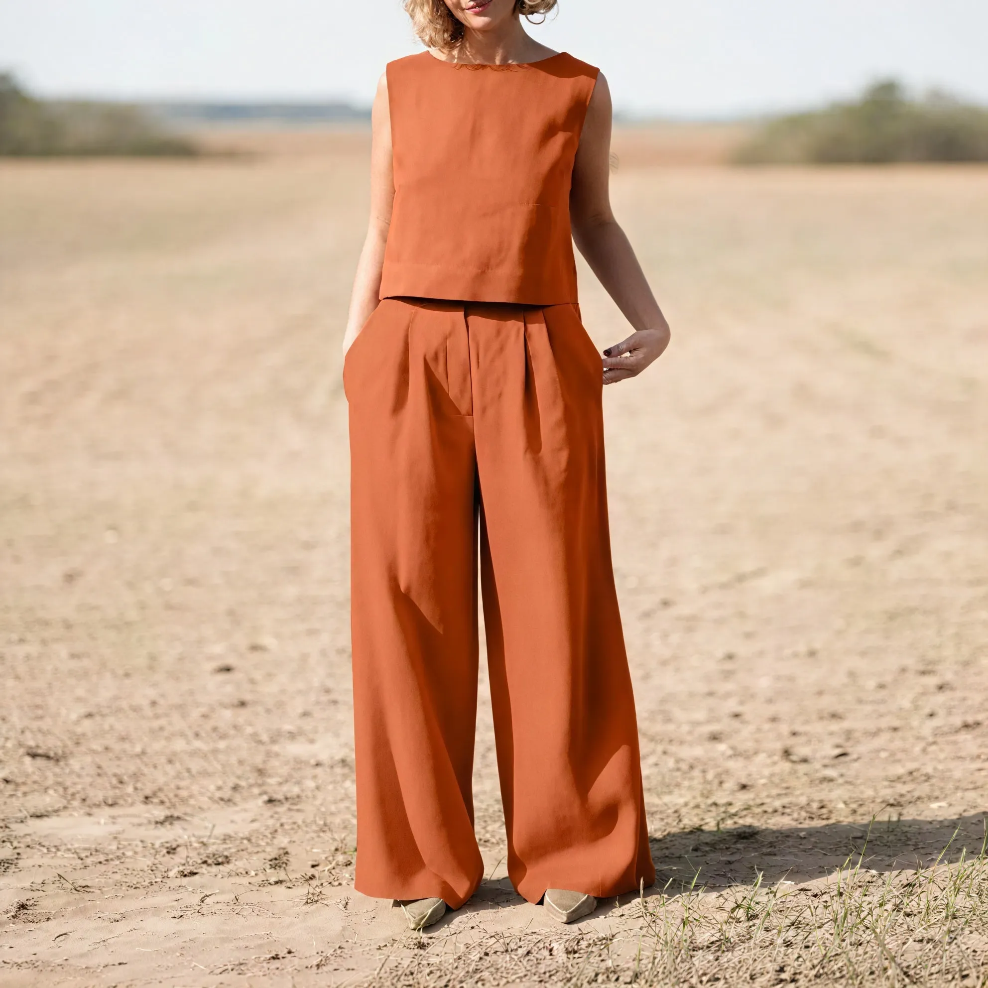 Sleeveless Top & Wide-Leg Trouser Set