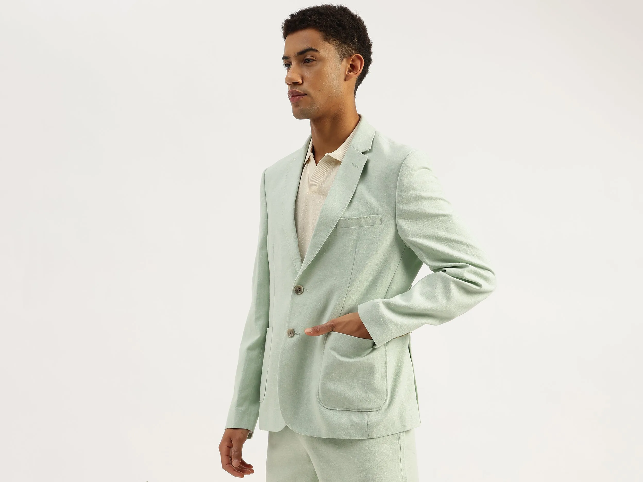 Slim Fit Lapel Collar Textured Summer Blazer