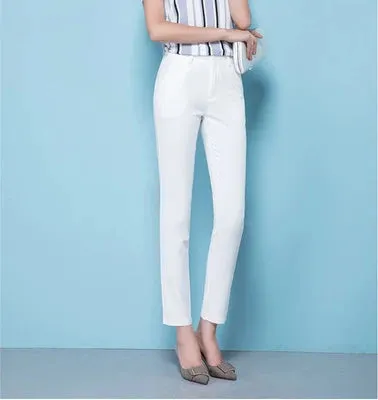 Slim Skinny High Waist Elastic Pencil Pants Ankle-length Trousers Office Formal Pantalon