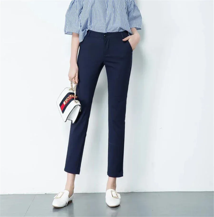 Slim Skinny High Waist Elastic Pencil Pants Ankle-length Trousers Office Formal Pantalon