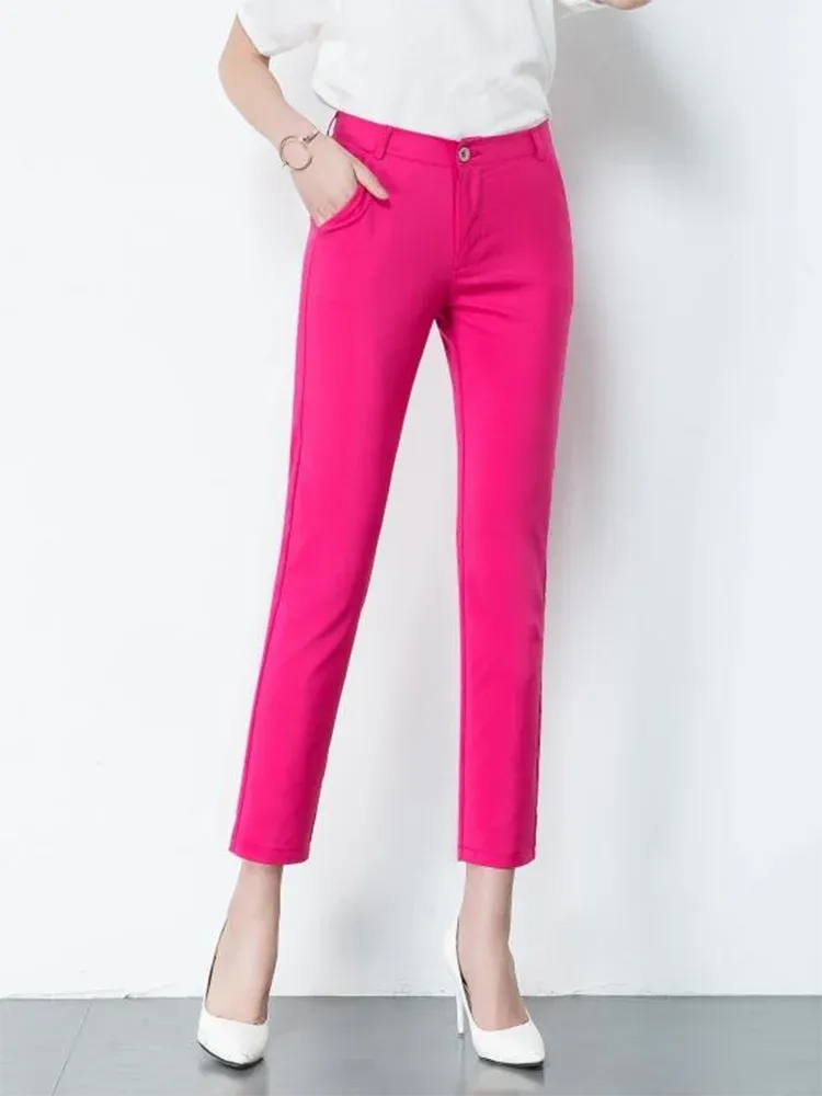Slim Skinny High Waist Elastic Pencil Pants Ankle-length Trousers Office Formal Pantalon